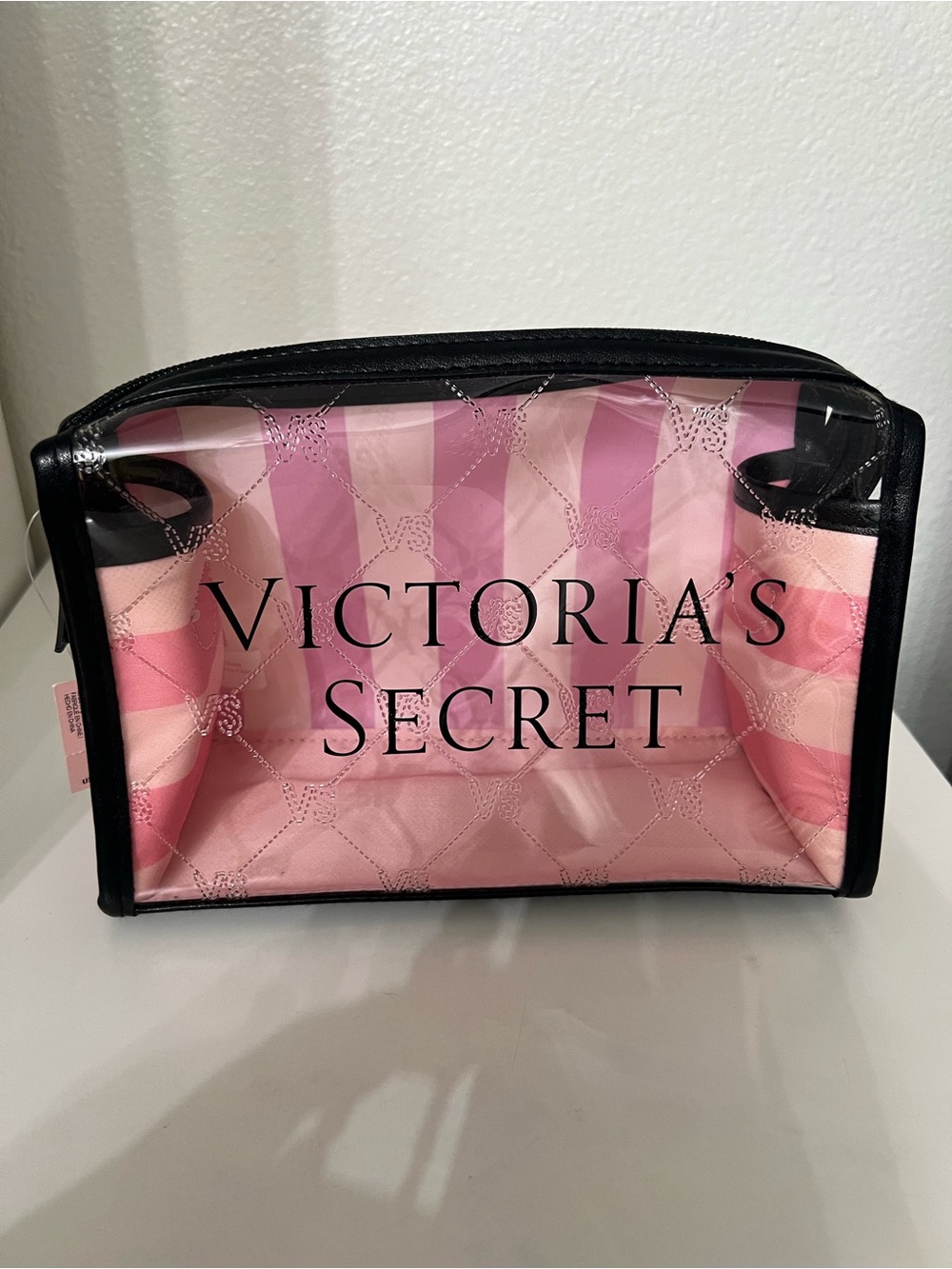 Victoria's Secret Pink Striped Clear Travel Cosmetic Pouch